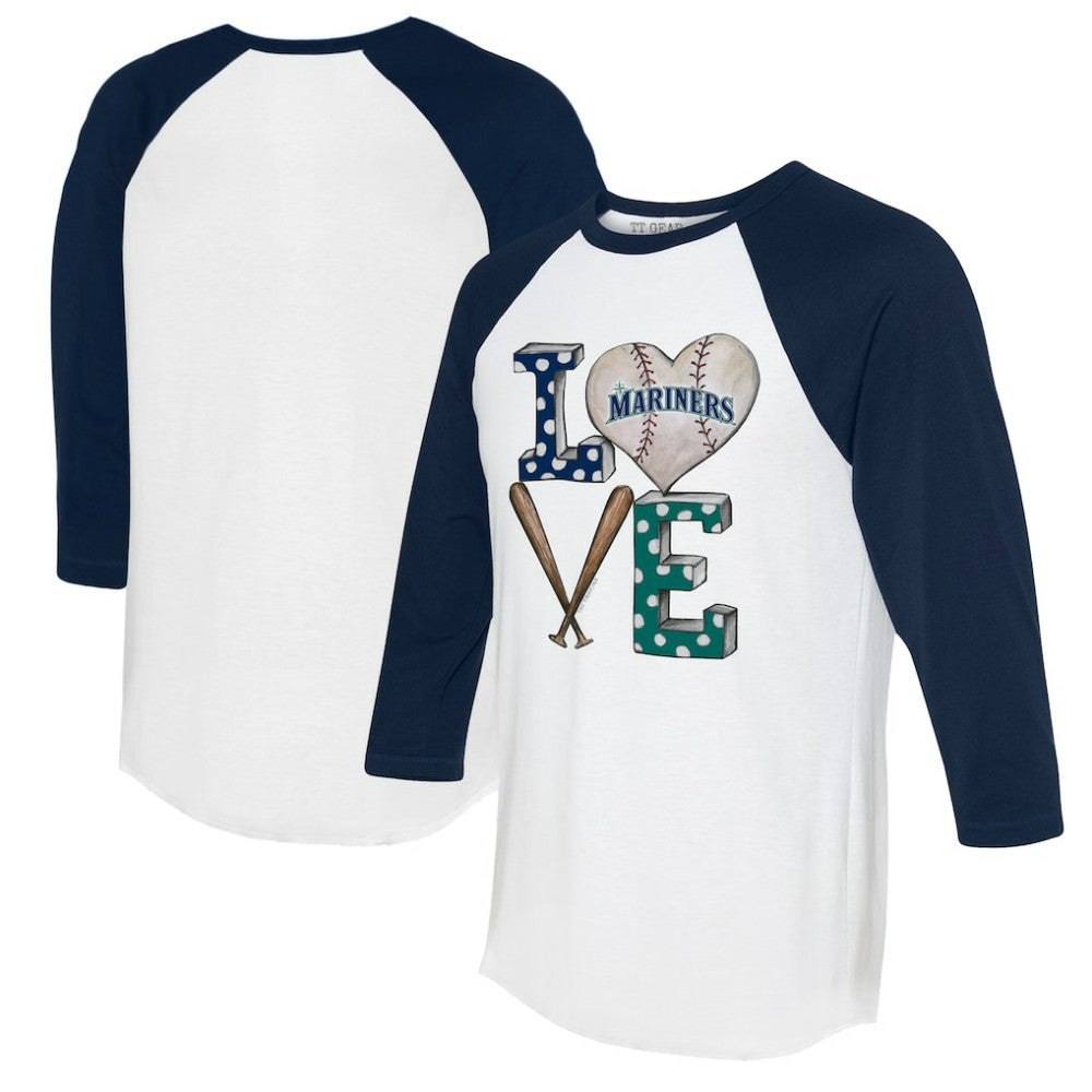 Seattle Mariners Tiny Turnip Women's Baseball Love Raglan 3/4-Sleeve T-Shirt - White/Navy T-shirts