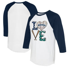 Seattle Mariners Tiny Turnip Women's Baseball Love Raglan 3/4-Sleeve T-Shirt - White/Navy T-shirts