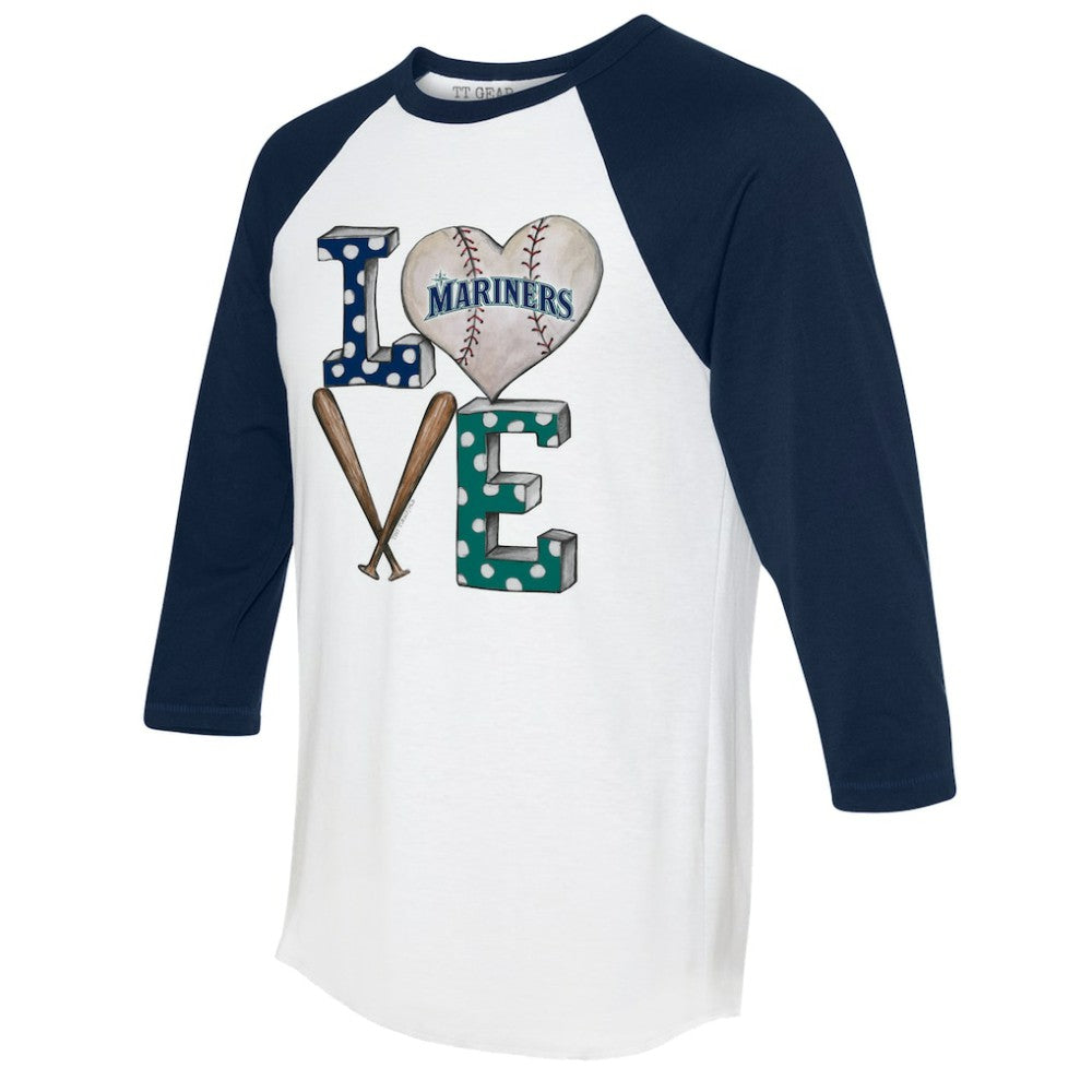 Seattle Mariners Tiny Turnip Women's Baseball Love Raglan 3/4-Sleeve T-Shirt - White/Navy T-shirts