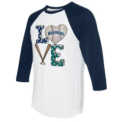 Seattle Mariners Tiny Turnip Women's Baseball Love Raglan 3/4-Sleeve T-Shirt - White/Navy T-shirts