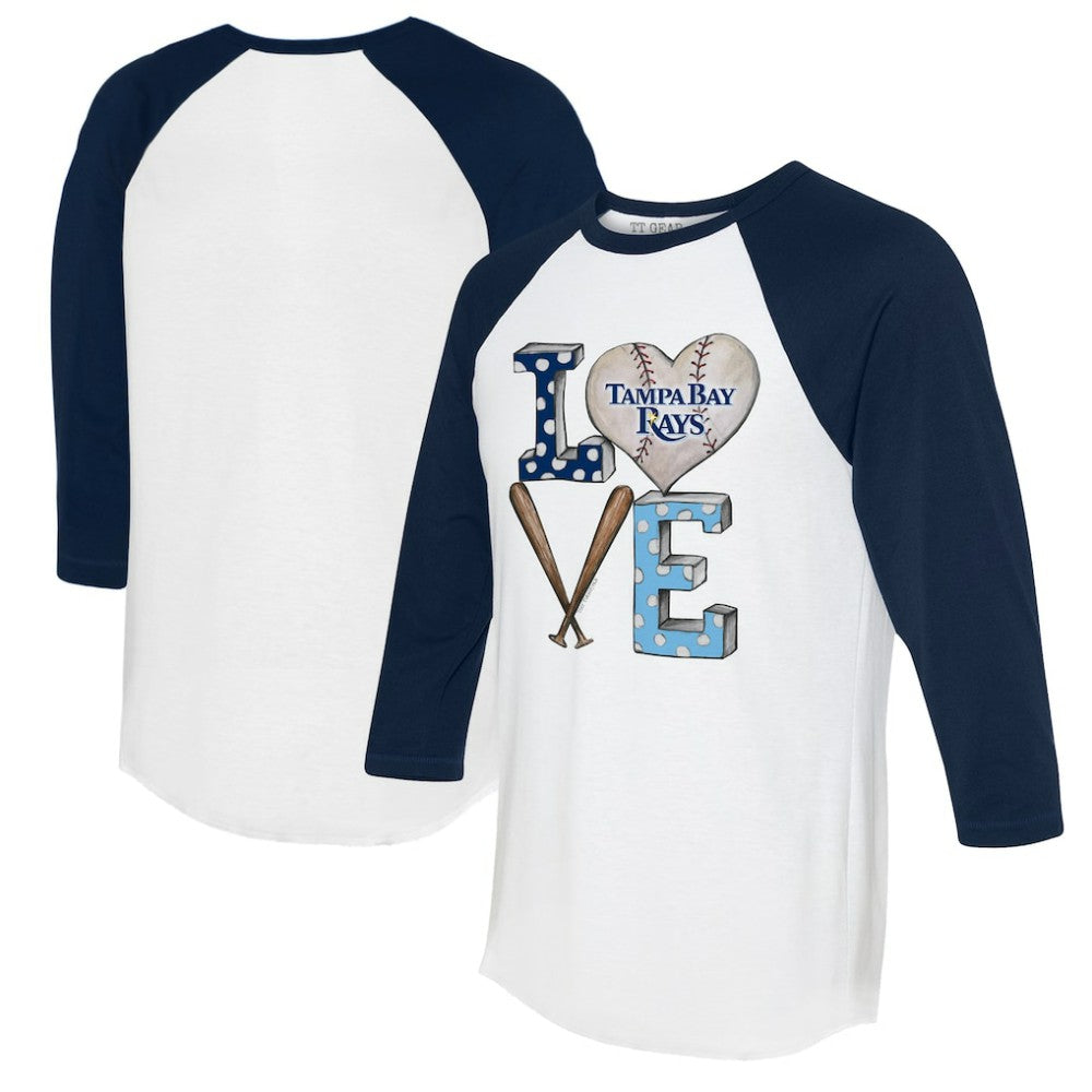 Tampa Bay Rays Tiny Turnip Women's Baseball Love Raglan 3/4-Sleeve T-Shirt - White/Navy T-shirts