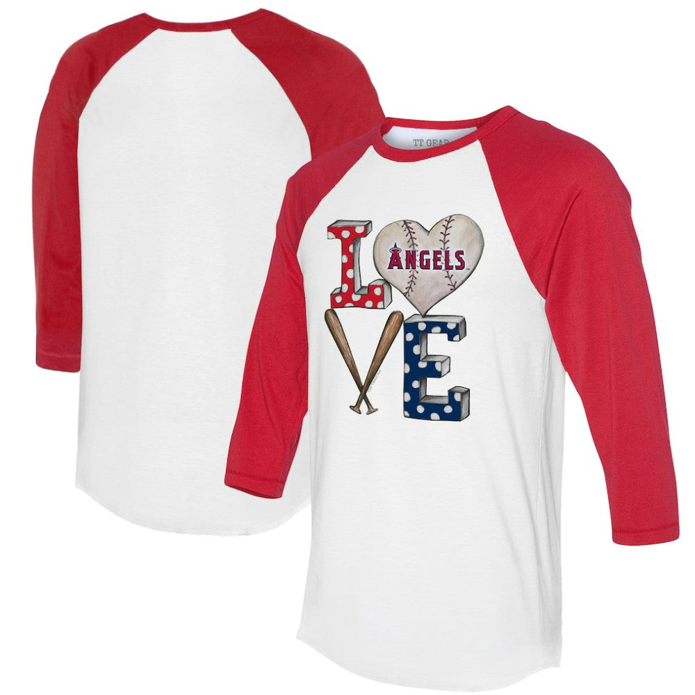 Los Angeles Angels Tiny Turnip Women's Baseball Love Raglan 3/4-Sleeve T-Shirt - White/Red T-shirts