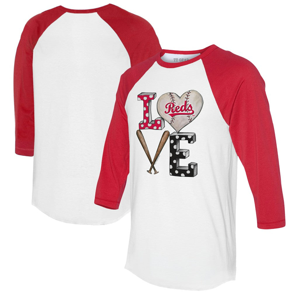 Cincinnati Reds Tiny Turnip Women's Baseball Love Raglan 3/4-Sleeve T-Shirt - White/Red T-shirts