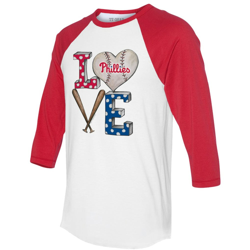 Philadelphia Phillies Tiny Turnip Women's Baseball Love Raglan 3/4-Sleeve T-Shirt - White/Red T-shirts