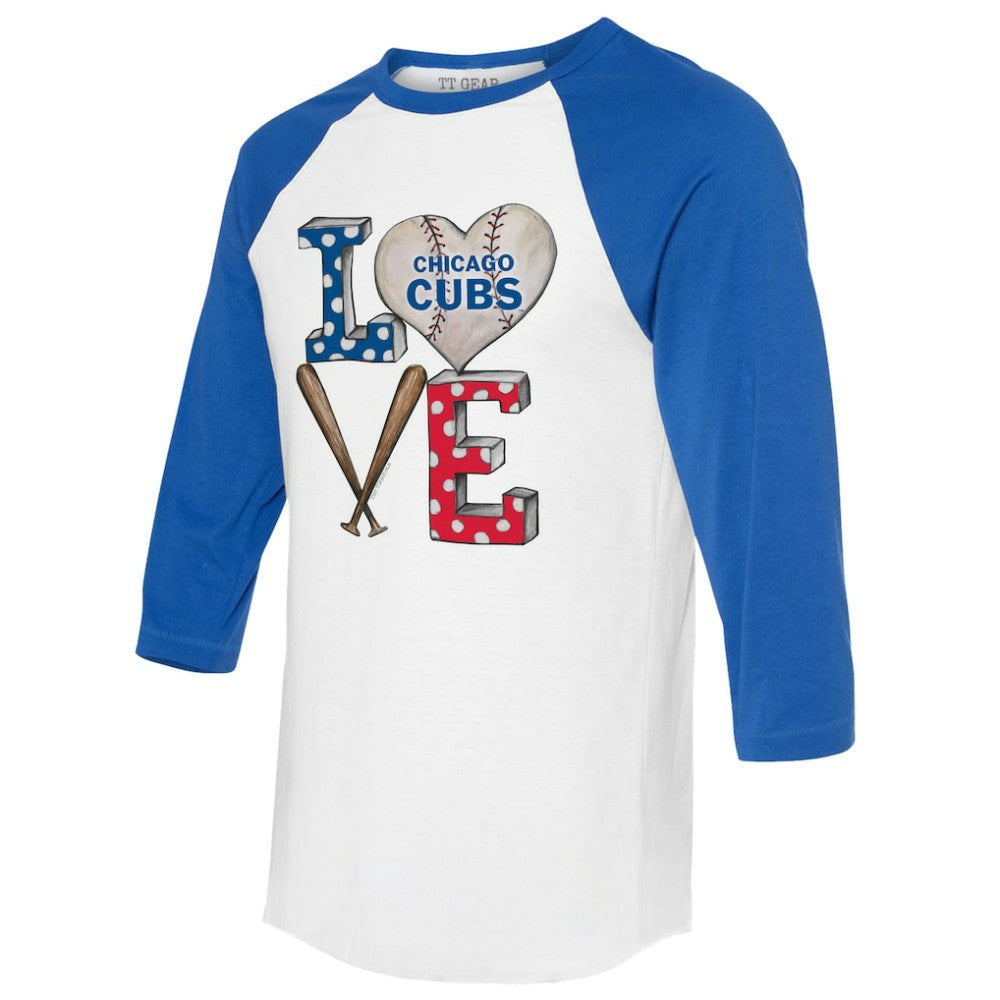 Chicago Cubs Tiny Turnip Women's Baseball Love Raglan 3/4-Sleeve T-Shirt - White/Royal T-shirts