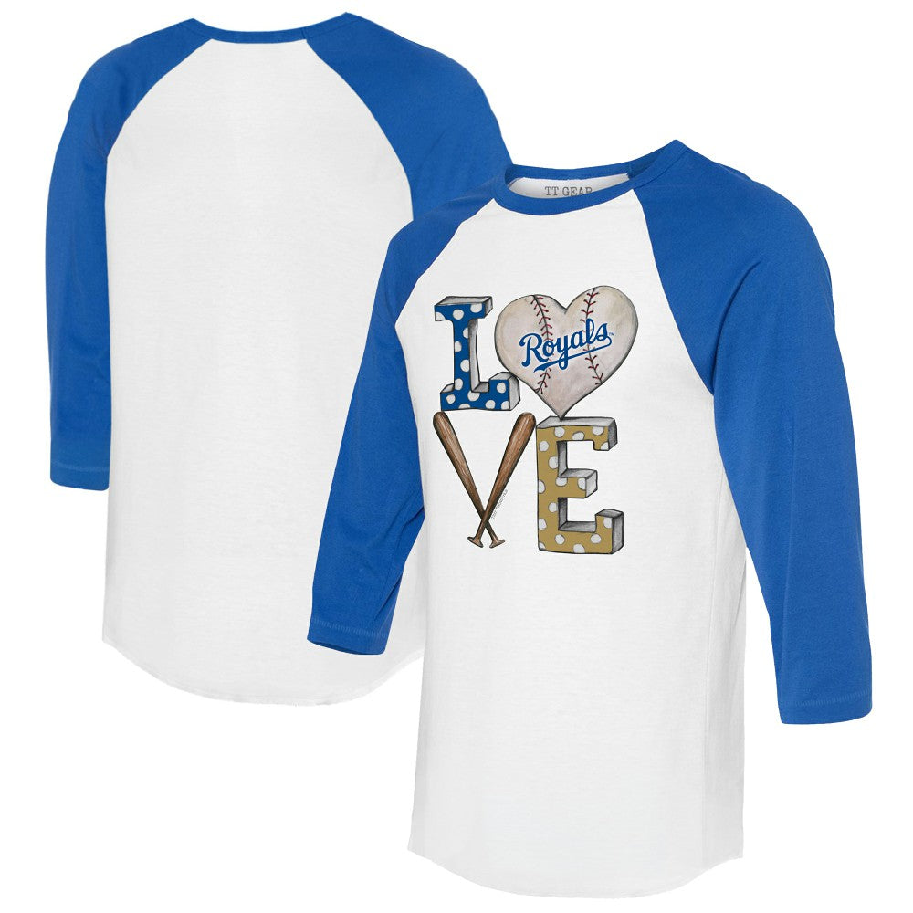 Kansas City Royals Tiny Turnip Women's Baseball Love Raglan 3/4-Sleeve T-Shirt - White/Royal T-shirts