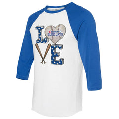 Toronto Blue Jays Tiny Turnip Women's Baseball Love Raglan 3/4-Sleeve T-Shirt - White/Royal T-shirts