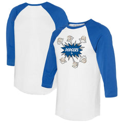 Los Angeles Dodgers Tiny Turnip Women's Baseball Pow 3/4-Sleeve Raglan T-Shirt - White/Royal T-shirts