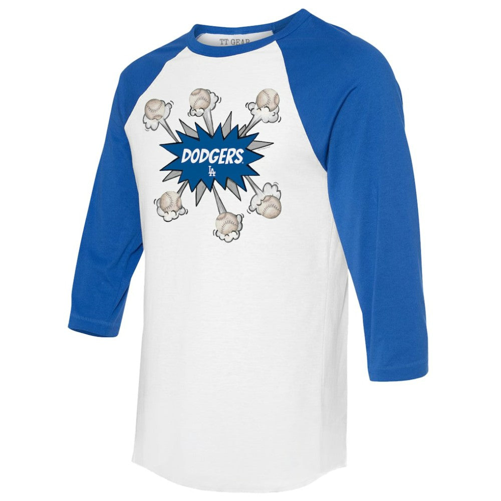 Los Angeles Dodgers Tiny Turnip Women's Baseball Pow 3/4-Sleeve Raglan T-Shirt - White/Royal T-shirts