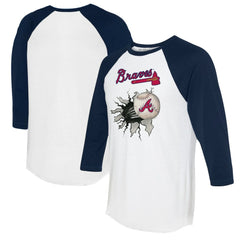 Atlanta Braves Tiny Turnip Women's Baseball Tear 3/4-Sleeve Raglan T-Shirt - White/Navy T-shirts
