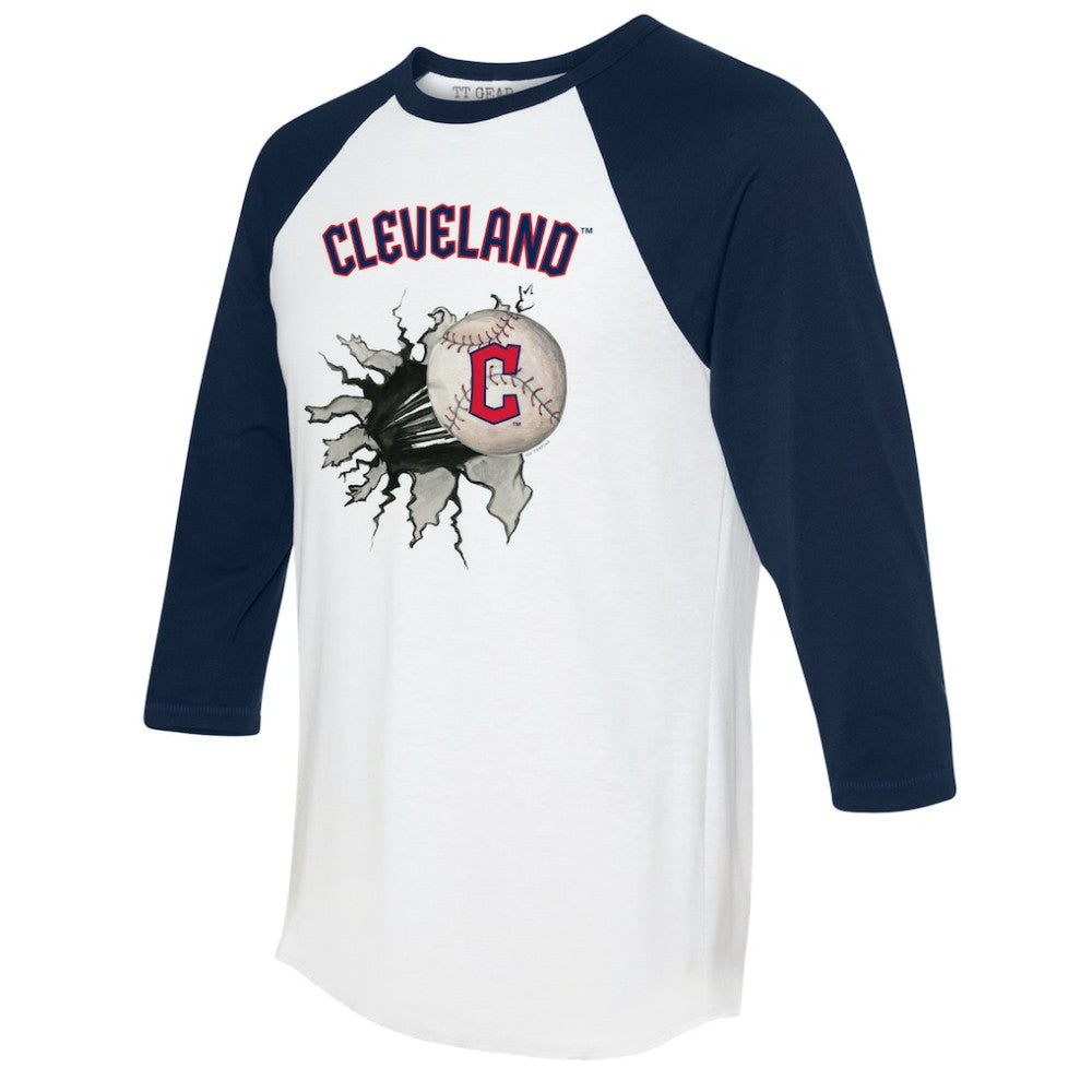 Cleveland Guardians Tiny Turnip Women's Baseball Tear 3/4-Sleeve Raglan T-Shirt - White/Navy T-shirts