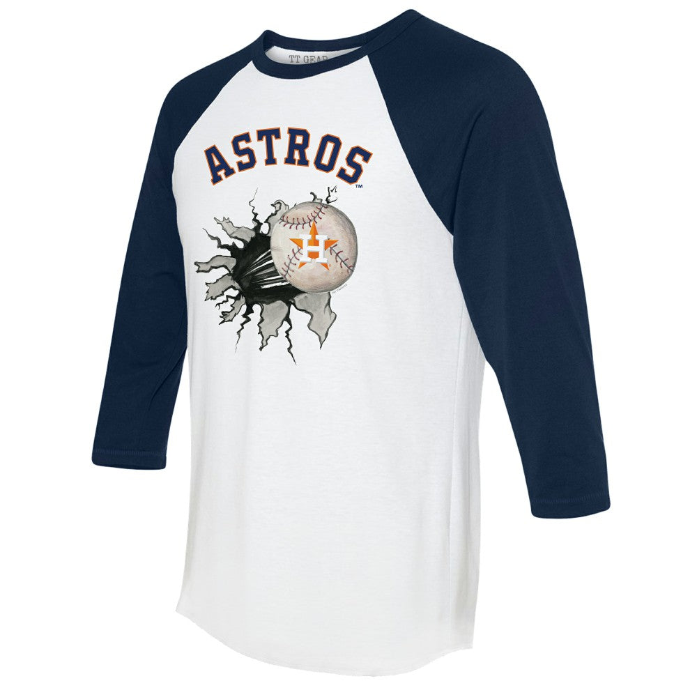 Houston Astros Tiny Turnip Women's Baseball Tear 3/4-Sleeve Raglan T-Shirt - White/Navy T-shirts