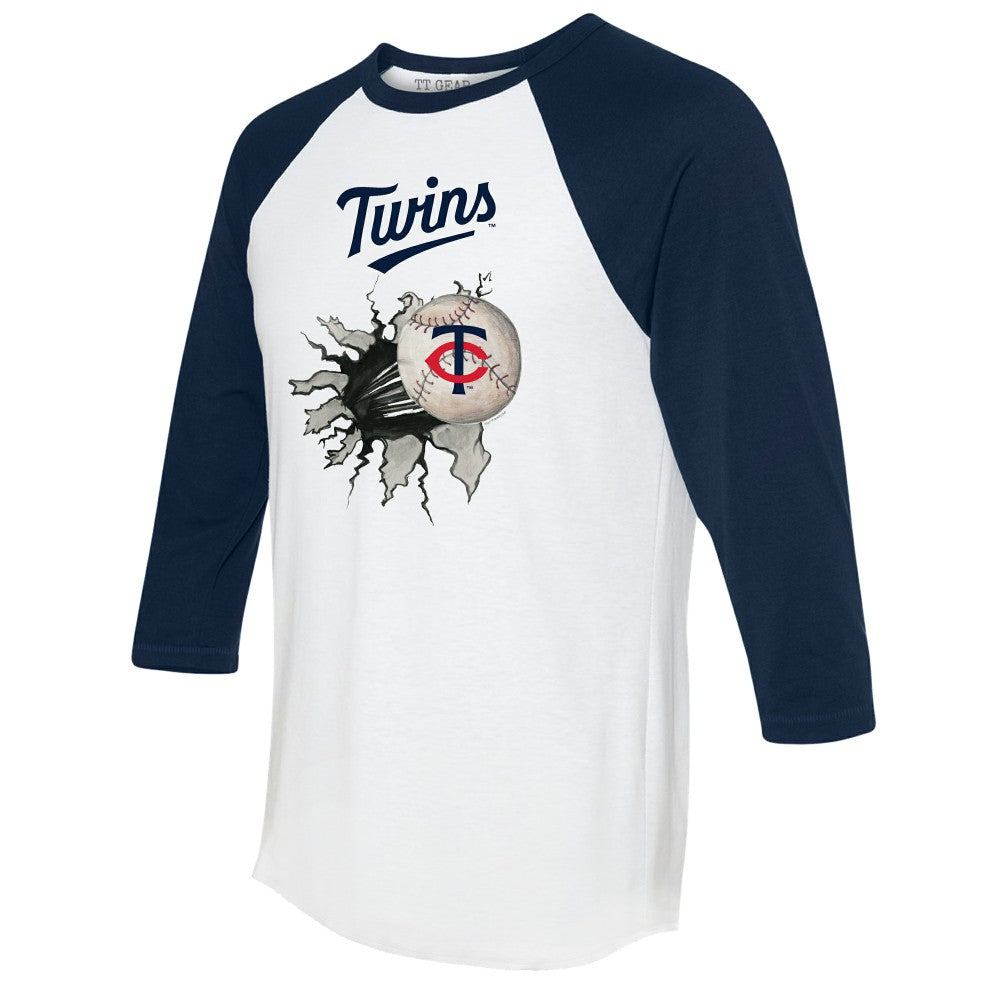 Minnesota Twins Tiny Turnip Women's Baseball Tear 3/4-Sleeve Raglan T-Shirt - White/Navy T-shirts