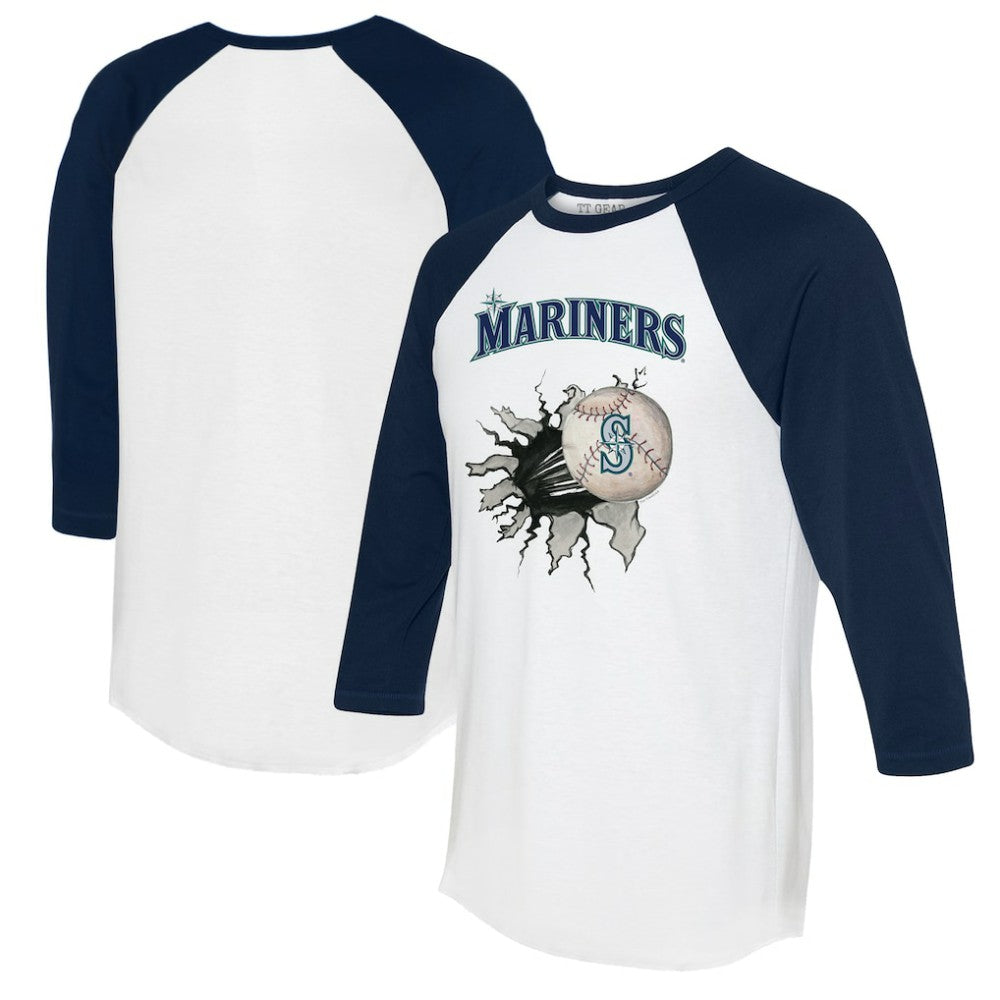 Seattle Mariners Tiny Turnip Women's Baseball Tear 3/4-Sleeve Raglan T-Shirt - White/Navy T-shirts