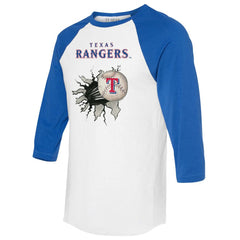 Texas Rangers Tiny Turnip Women's Baseball Tear 3/4-Sleeve Raglan T-Shirt - White/Royal T-shirts