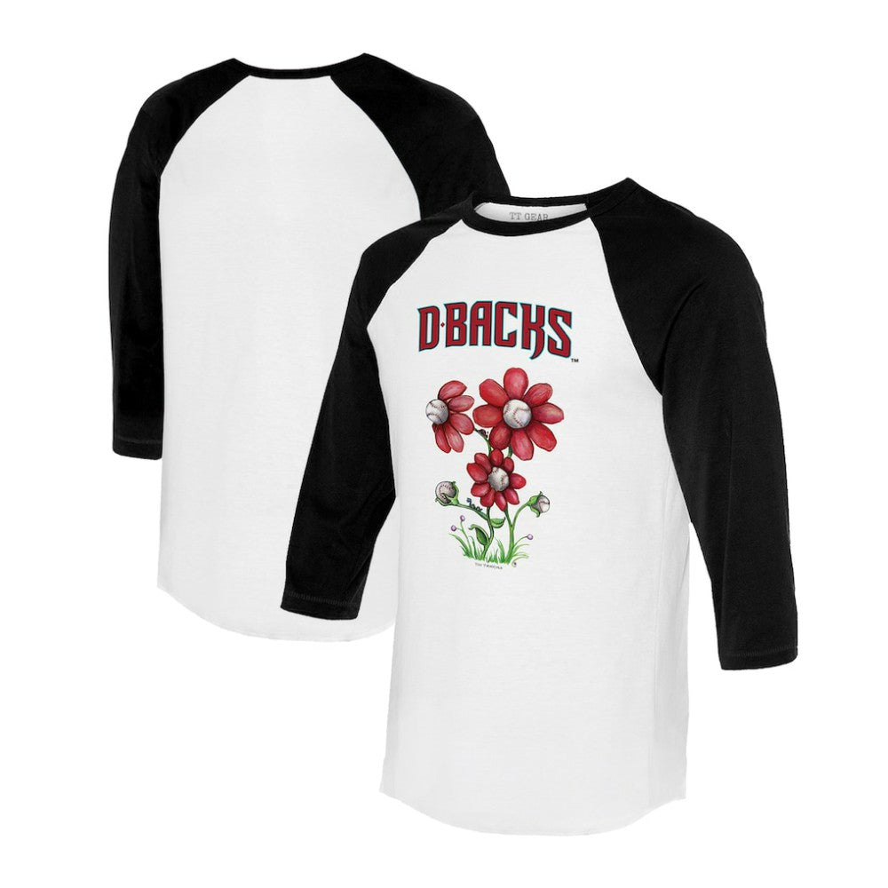 Arizona Diamondbacks Tiny Turnip Women's Blooming Baseballs 3/4-Sleeve Raglan T-Shirt - White/Black T-shirts