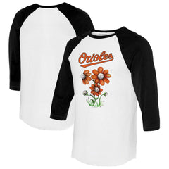 Baltimore Orioles Tiny Turnip Women's Blooming Baseballs 3/4-Sleeve Raglan T-Shirt - White/Black T-shirts