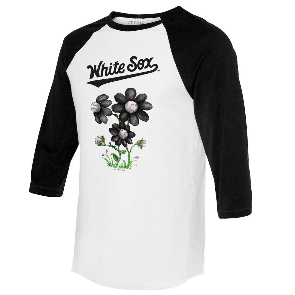 Chicago White Sox Tiny Turnip Women's Blooming Baseballs 3/4-Sleeve Raglan T-Shirt - White/Black T-shirts
