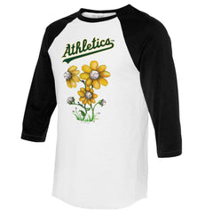 Athletics Tiny Turnip Women's Blooming Baseballs 3/4-Sleeve Raglan T-Shirt - White/Black T-shirts