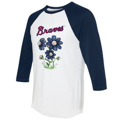Atlanta Braves Tiny Turnip Women's Blooming Baseballs 3/4-Sleeve Raglan T-Shirt - White/Navy T-shirts