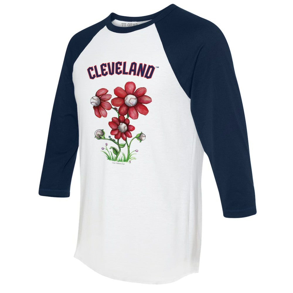 Cleveland Guardians Tiny Turnip Women's Blooming Baseballs 3/4-Sleeve Raglan T-Shirt - White/Navy T-shirts