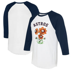 Houston Astros Tiny Turnip Women's Blooming Baseballs 3/4-Sleeve Raglan T-Shirt - White/Navy T-shirts