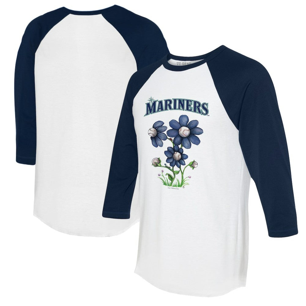 Seattle Mariners Tiny Turnip Women's Blooming Baseballs 3/4-Sleeve Raglan T-Shirt - White/Navy T-shirts