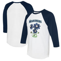 Seattle Mariners Tiny Turnip Women's Blooming Baseballs 3/4-Sleeve Raglan T-Shirt - White/Navy T-shirts