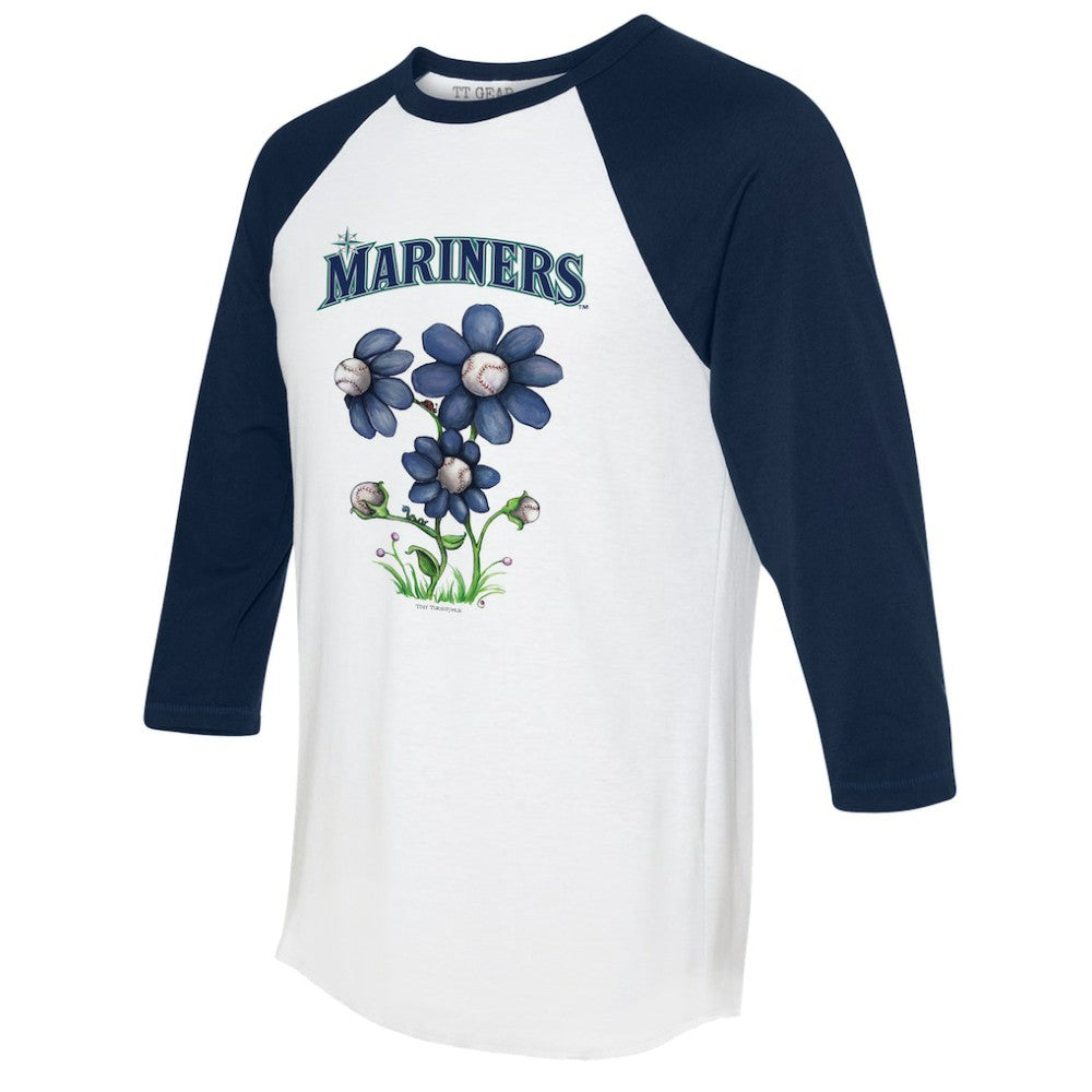 Seattle Mariners Tiny Turnip Women's Blooming Baseballs 3/4-Sleeve Raglan T-Shirt - White/Navy T-shirts