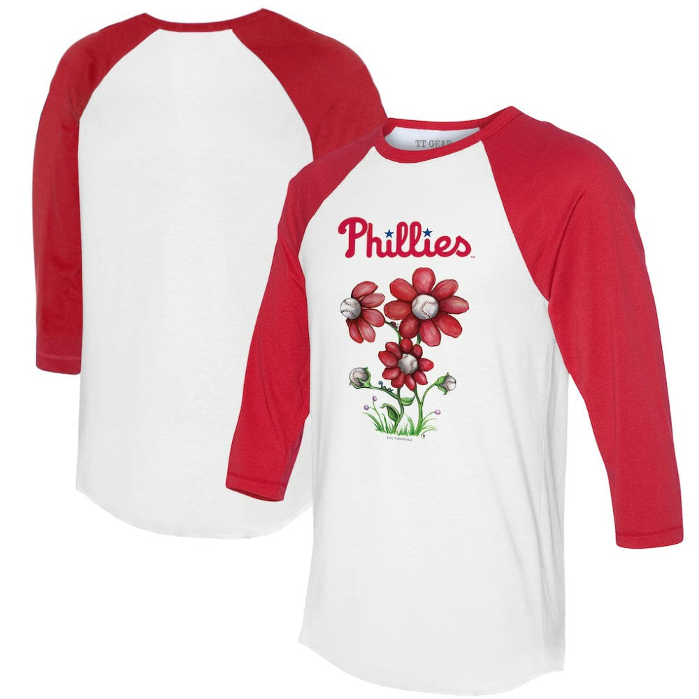 Philadelphia Phillies Tiny Turnip Women's Blooming Baseballs 3/4-Sleeve Raglan T-Shirt - White/Red T-shirts
