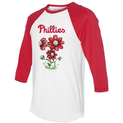 Philadelphia Phillies Tiny Turnip Women's Blooming Baseballs 3/4-Sleeve Raglan T-Shirt - White/Red T-shirts