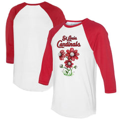 St. Louis Cardinals Tiny Turnip Women's Blooming Baseballs 3/4-Sleeve Raglan T-Shirt - White/Red T-shirts