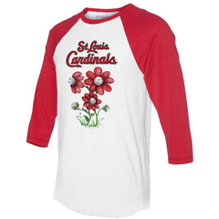 St. Louis Cardinals Tiny Turnip Women's Blooming Baseballs 3/4-Sleeve Raglan T-Shirt - White/Red T-shirts