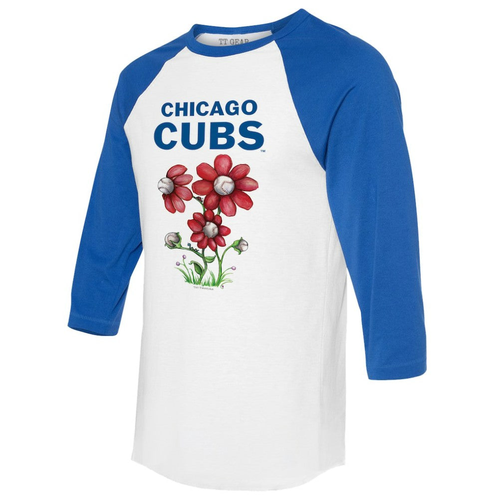 Chicago Cubs Tiny Turnip Women's Blooming Baseballs 3/4-Sleeve Raglan T-Shirt - White/Royal T-shirts