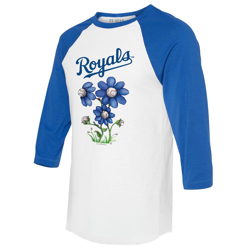 Kansas City Royals Tiny Turnip Women's Blooming Baseballs 3/4-Sleeve Raglan T-Shirt - White/Royal T-shirts
