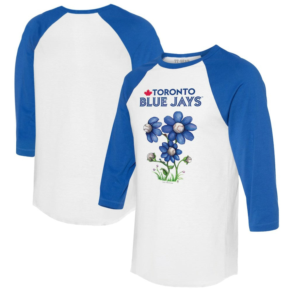 Toronto Blue Jays Tiny Turnip Women's Blooming Baseballs 3/4-Sleeve Raglan T-Shirt - White/Royal T-shirts