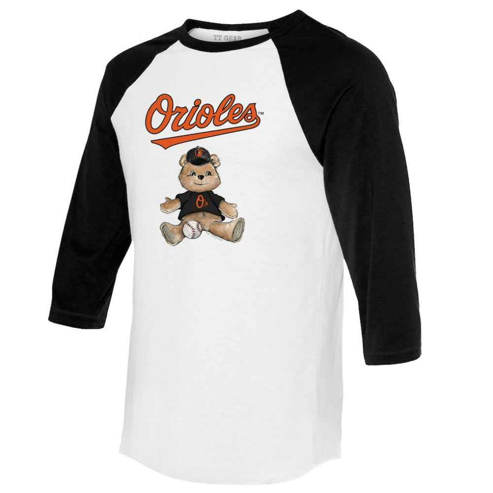 Baltimore Orioles Tiny Turnip Women's Teddy Boy 3/4-Sleeve Raglan T-Shirt - White/Black T-shirts