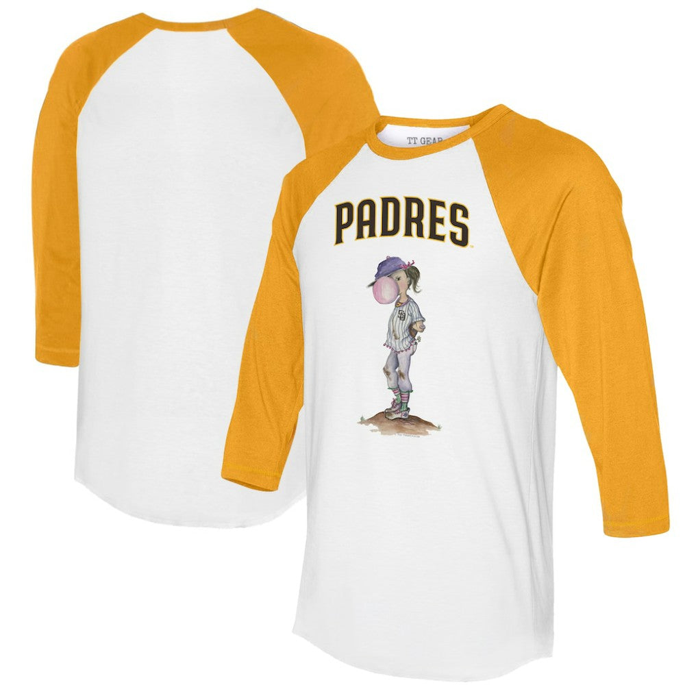 San Diego Padres Tiny Turnip Women's Bubbles 3/4-Sleeve Raglan T-Shirt - White/Gold T-shirts
