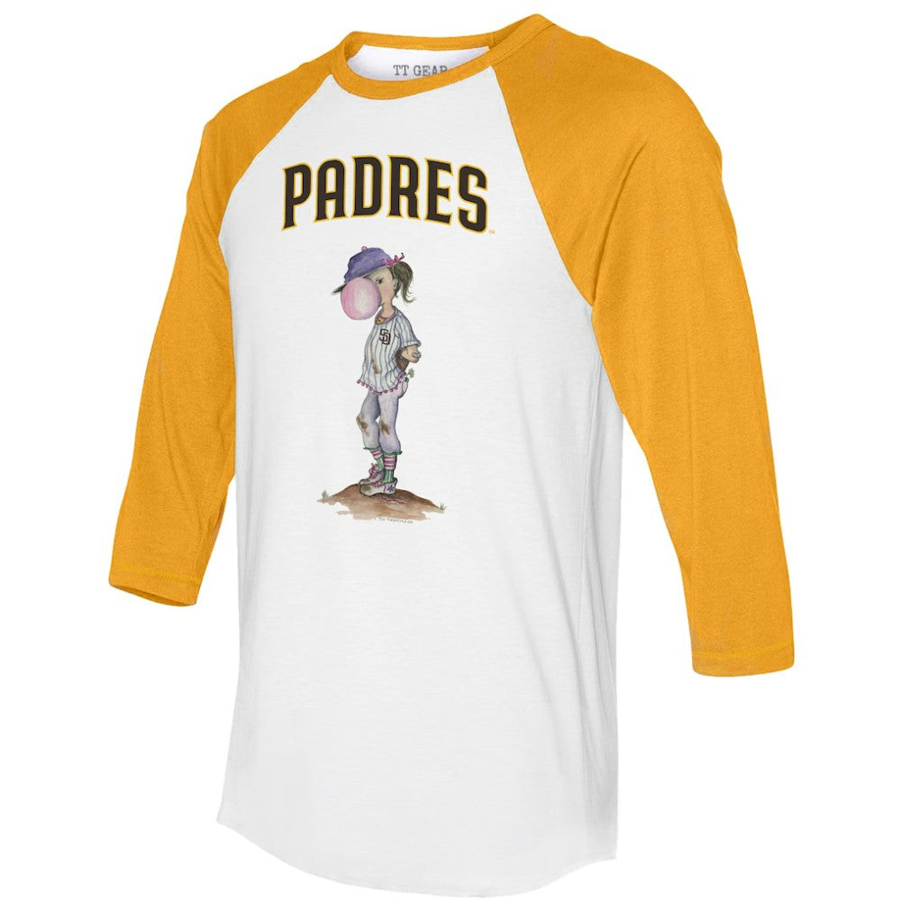 San Diego Padres Tiny Turnip Women's Bubbles 3/4-Sleeve Raglan T-Shirt - White/Gold T-shirts