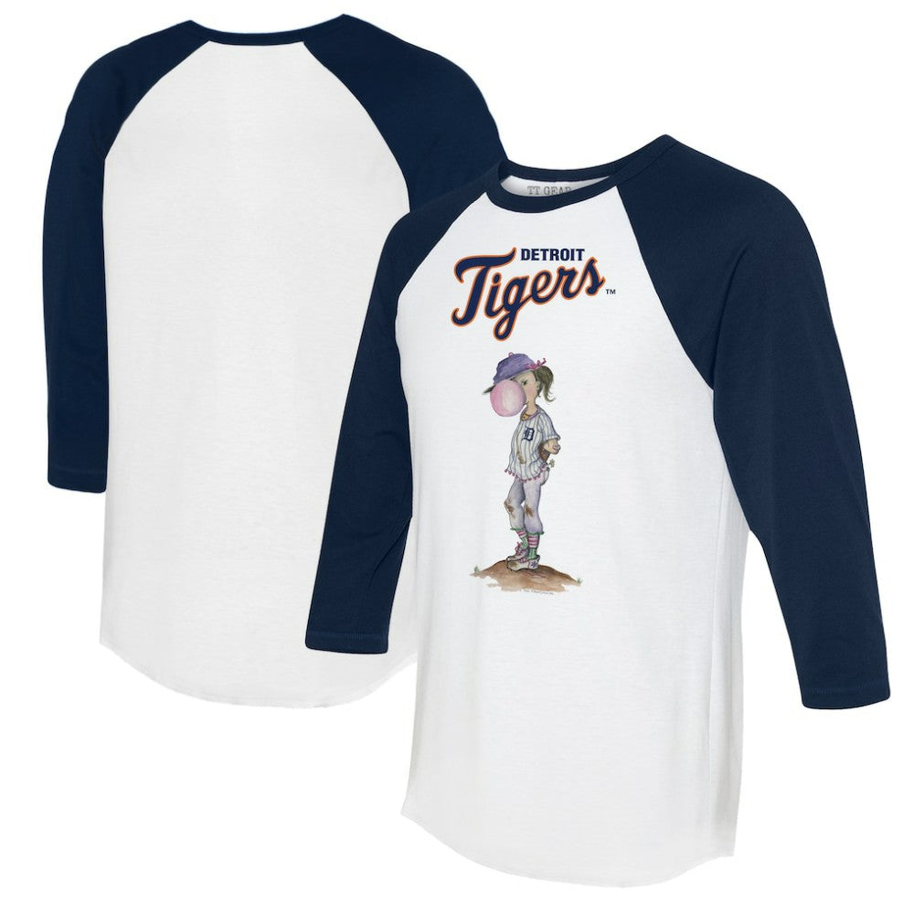 Detroit Tigers Tiny Turnip Women's Bubbles 3/4-Sleeve Raglan T-Shirt - White/Navy T-shirts