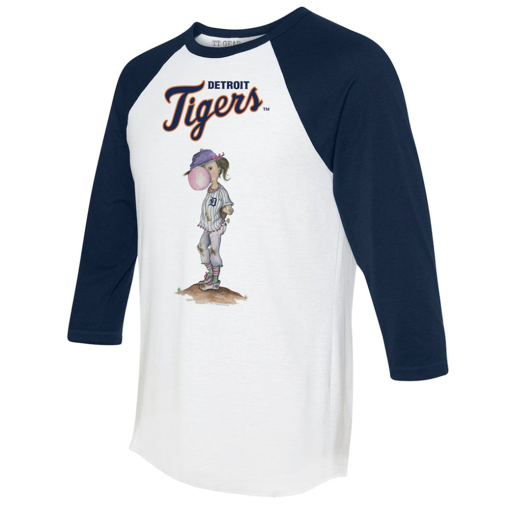 Detroit Tigers Tiny Turnip Women's Bubbles 3/4-Sleeve Raglan T-Shirt - White/Navy T-shirts