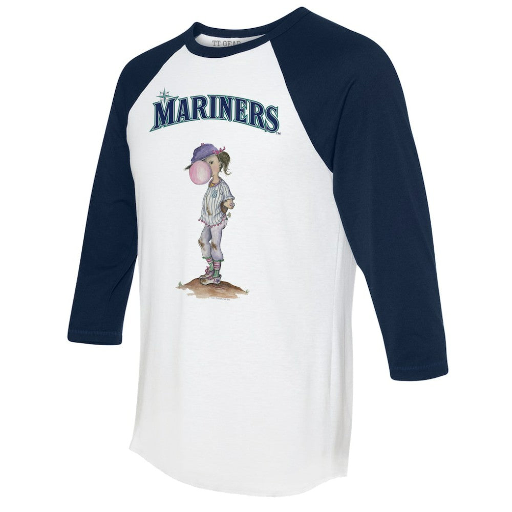 Seattle Mariners Tiny Turnip Women's Bubbles 3/4-Sleeve Raglan T-Shirt - White/Navy T-shirts