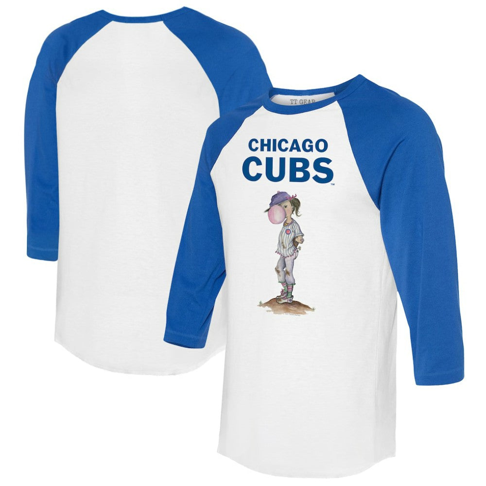Chicago Cubs Tiny Turnip Women's Bubbles 3/4-Sleeve Raglan T-Shirt - White/Royal T-shirts