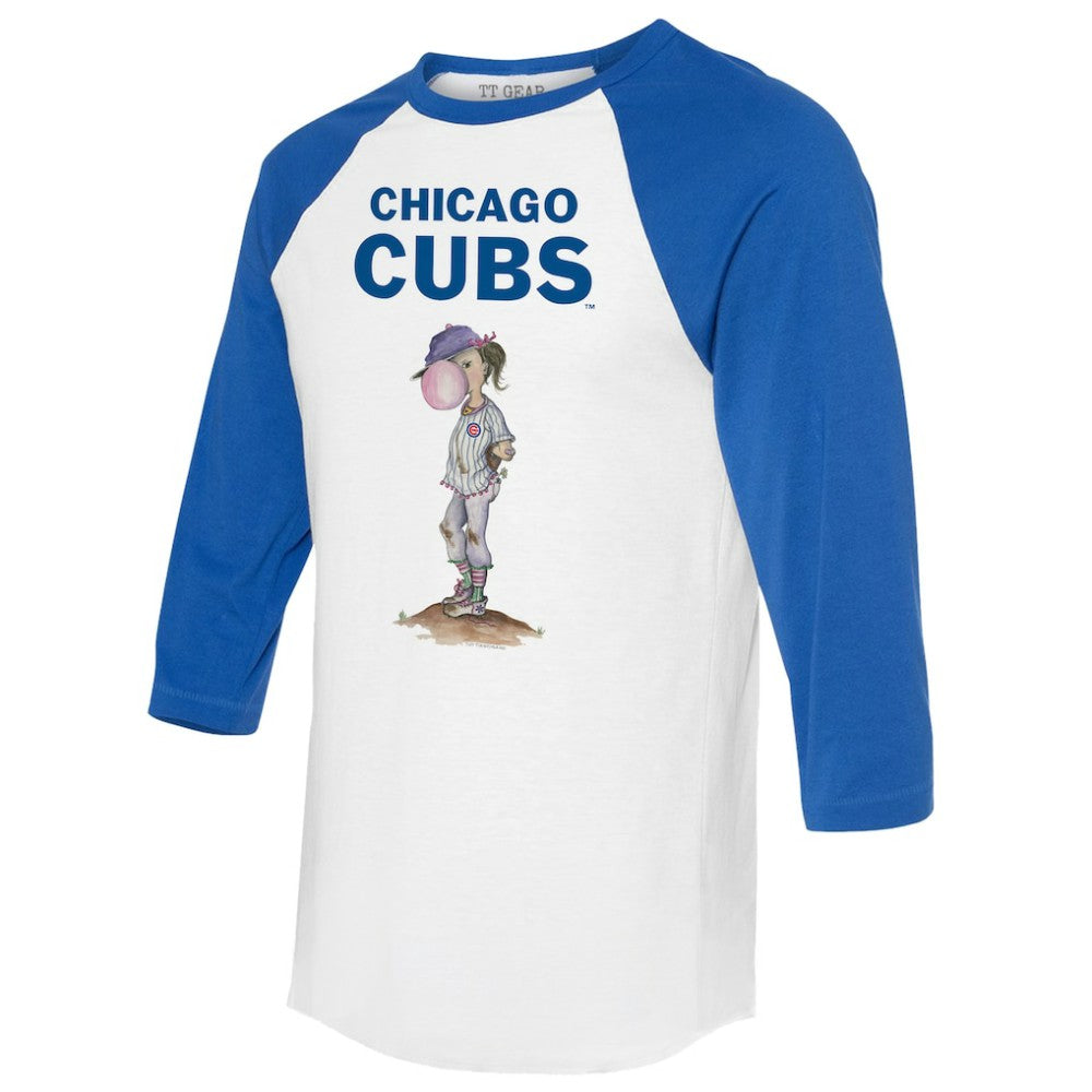 Chicago Cubs Tiny Turnip Women's Bubbles 3/4-Sleeve Raglan T-Shirt - White/Royal T-shirts