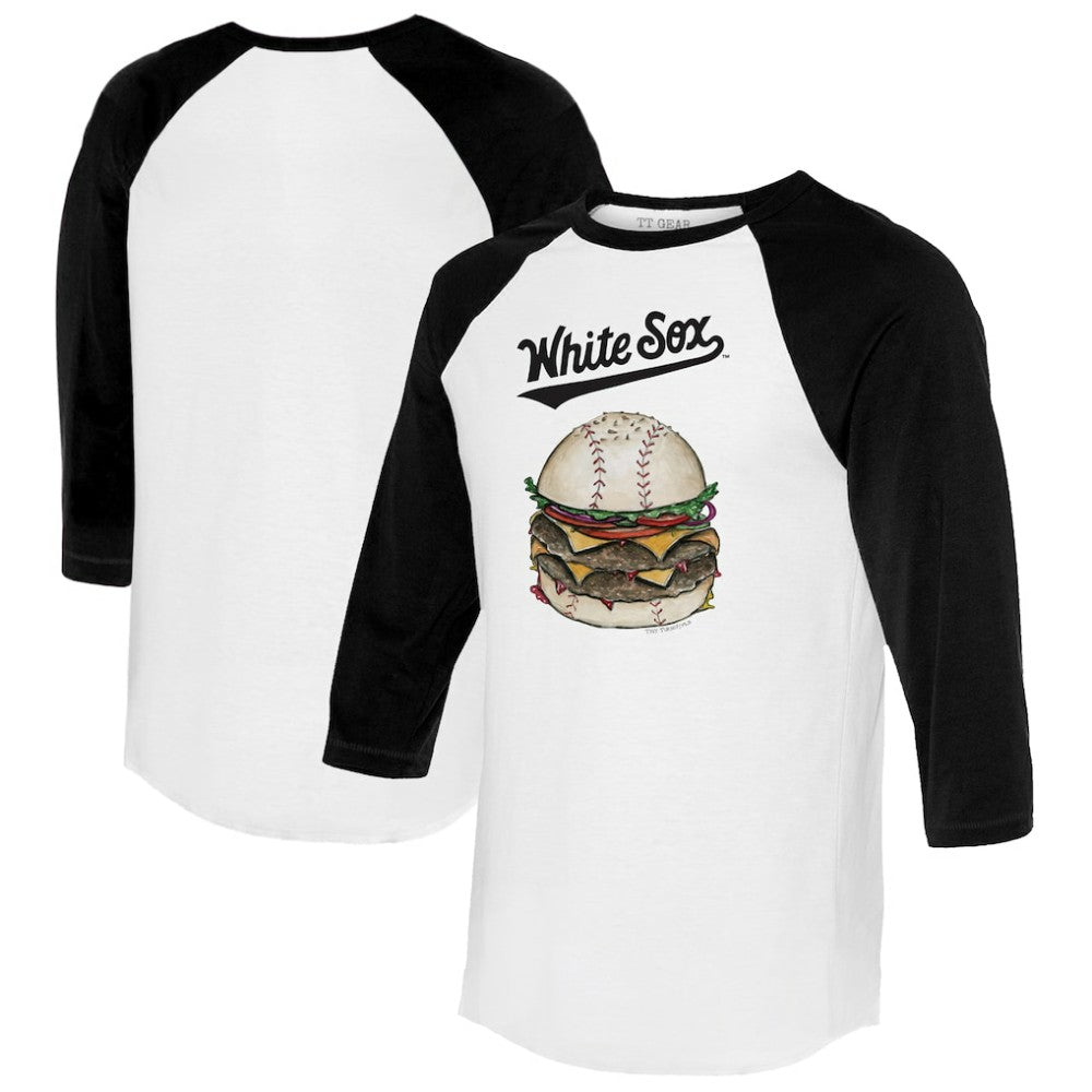 Chicago White Sox Tiny Turnip Women's Burger 3/4-Sleeve Raglan T-Shirt - White/Black T-shirts
