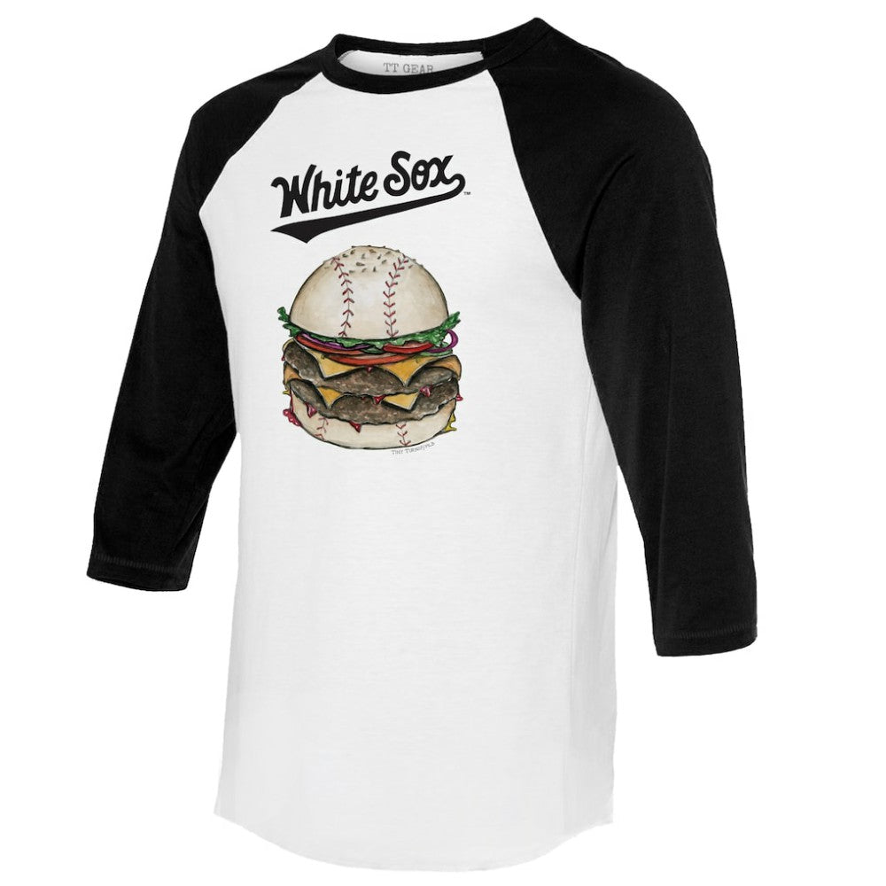 Chicago White Sox Tiny Turnip Women's Burger 3/4-Sleeve Raglan T-Shirt - White/Black T-shirts