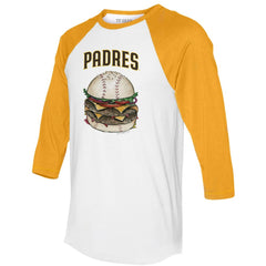 San Diego Padres Tiny Turnip Women's Burger 3/4-Sleeve Raglan T-Shirt - White/Gold T-shirts