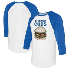 Chicago Cubs Tiny Turnip Women's Burger 3/4-Sleeve Raglan T-Shirt - White/Royal T-shirts