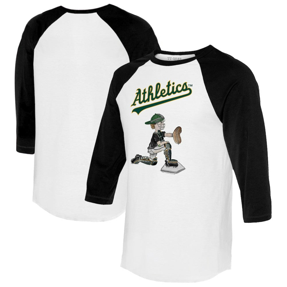 Athletics Tiny Turnip Women's Caleb 3/4-Sleeve Raglan T-Shirt - White/Black T-shirts