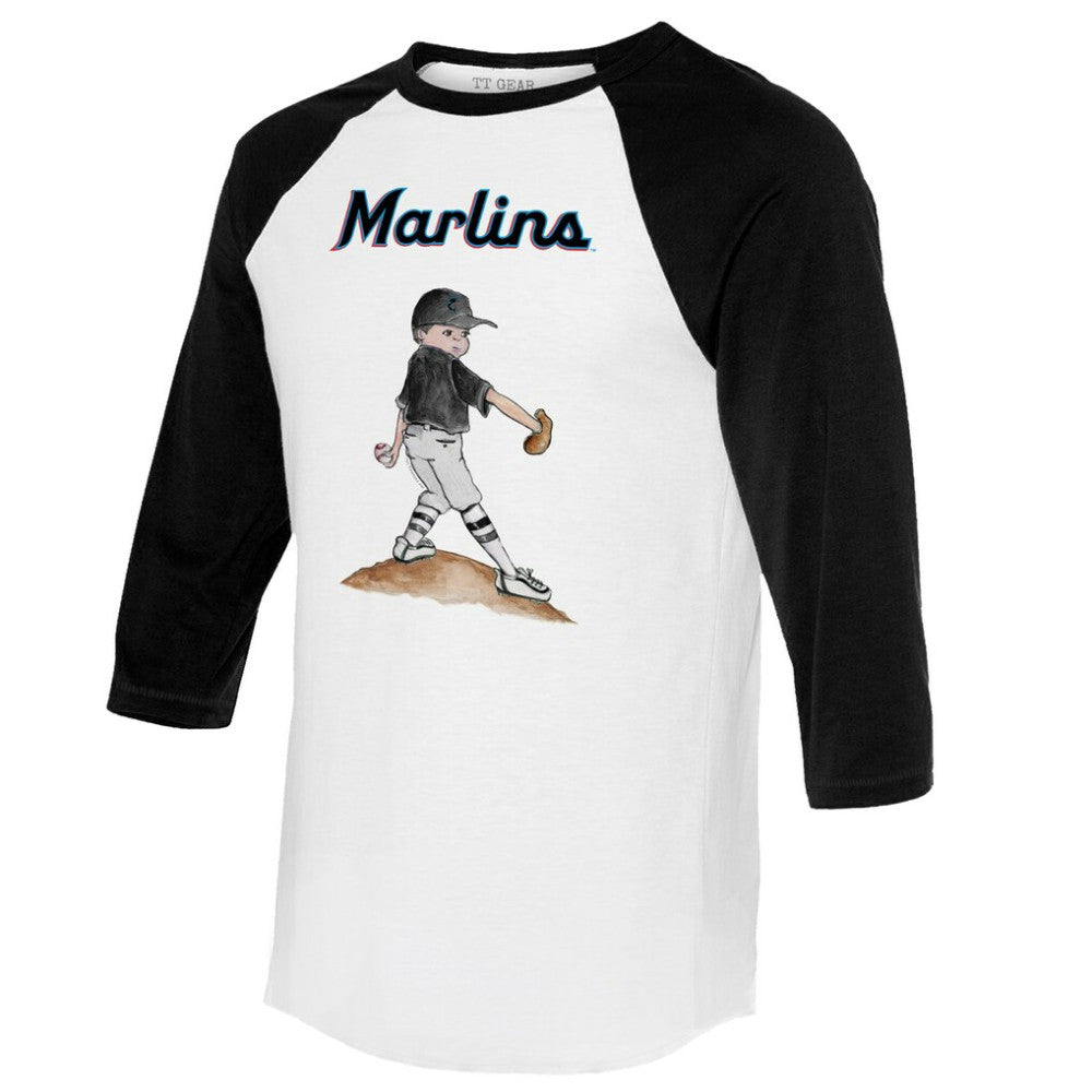 Miami Marlins Tiny Turnip Women's Clemente 3/4-Sleeve Raglan T-Shirt - White/Black T-shirts